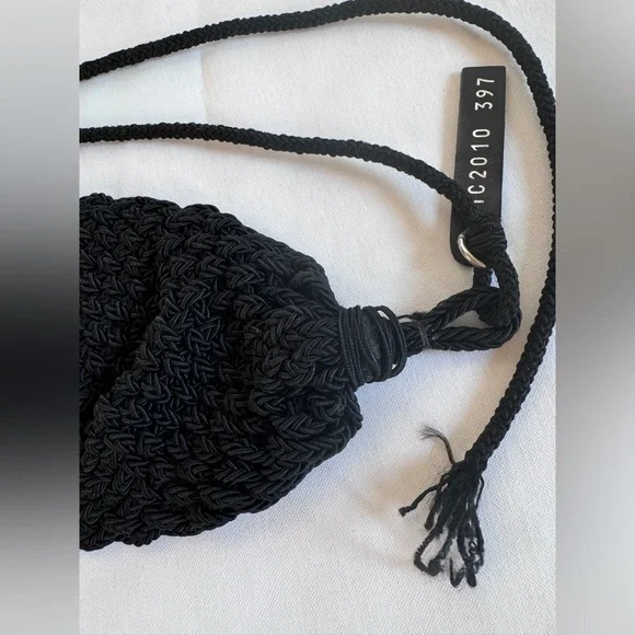 VTG Prada Milano Handmade Crochet Cummerbund Tuxedo Belt Knit Raw Edge Black Adj